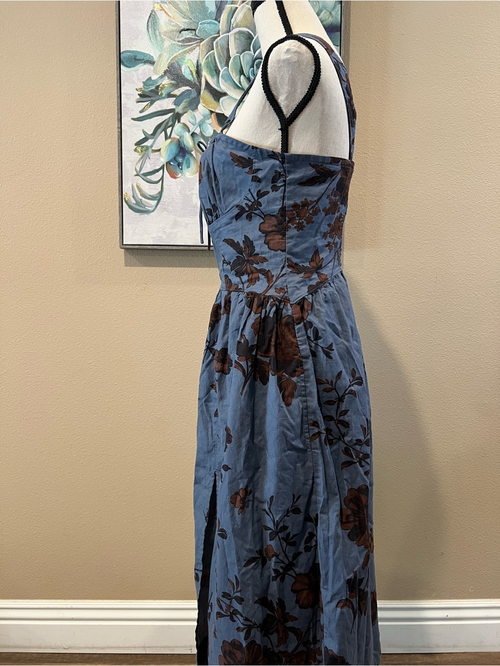 Free People Blue Floral Midi Dress with Brown Blooms - Picture 8 of 13